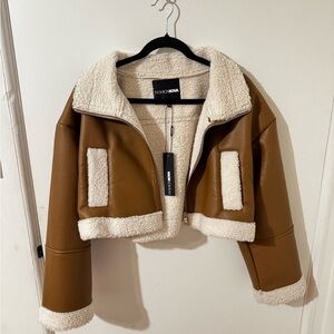 Fashion Nova Tan and Cream Teddy Jacket